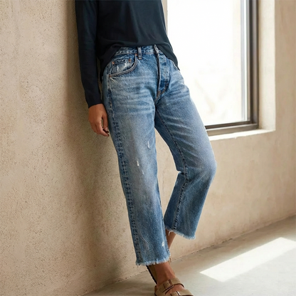 ABERJEAN | RETRO CROPPED STRAIGHT JEANS