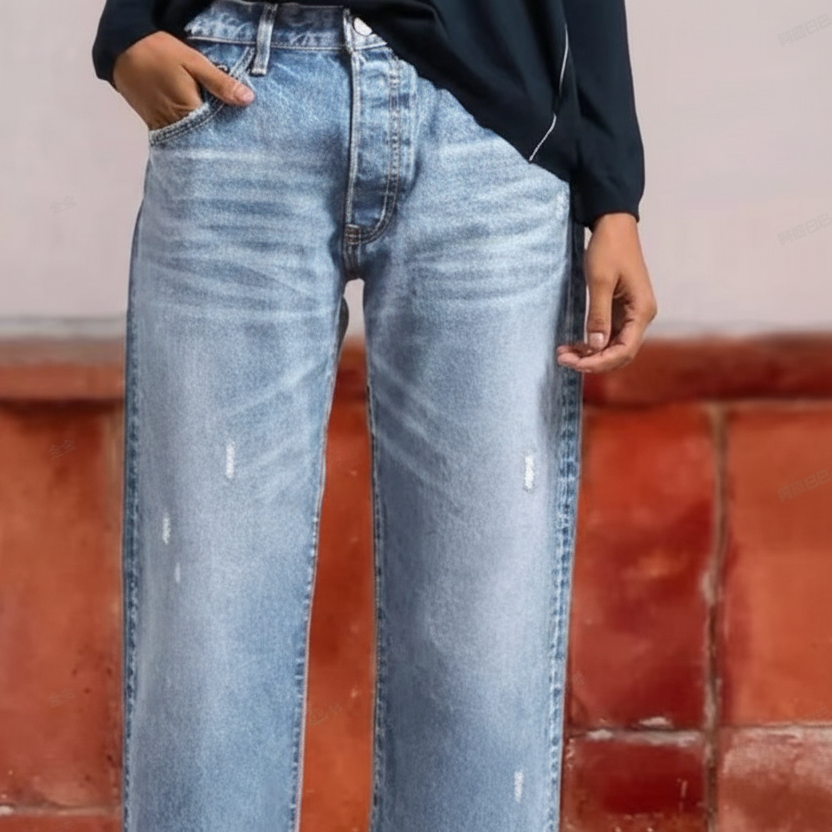 ABERJEAN | RETRO CROPPED STRAIGHT JEANS