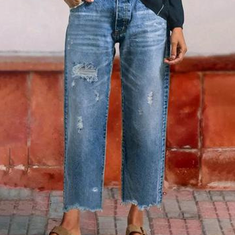 ABERJEAN | RETRO CROPPED STRAIGHT JEANS