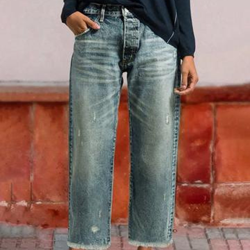 ABERJEAN | RETRO CROPPED STRAIGHT JEANS
